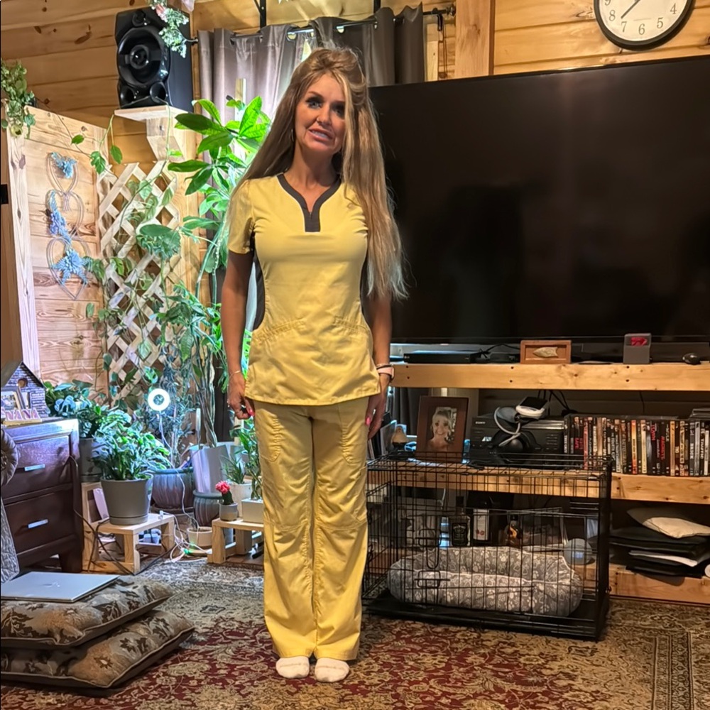 Yellow Scrub Set with Navy Trim